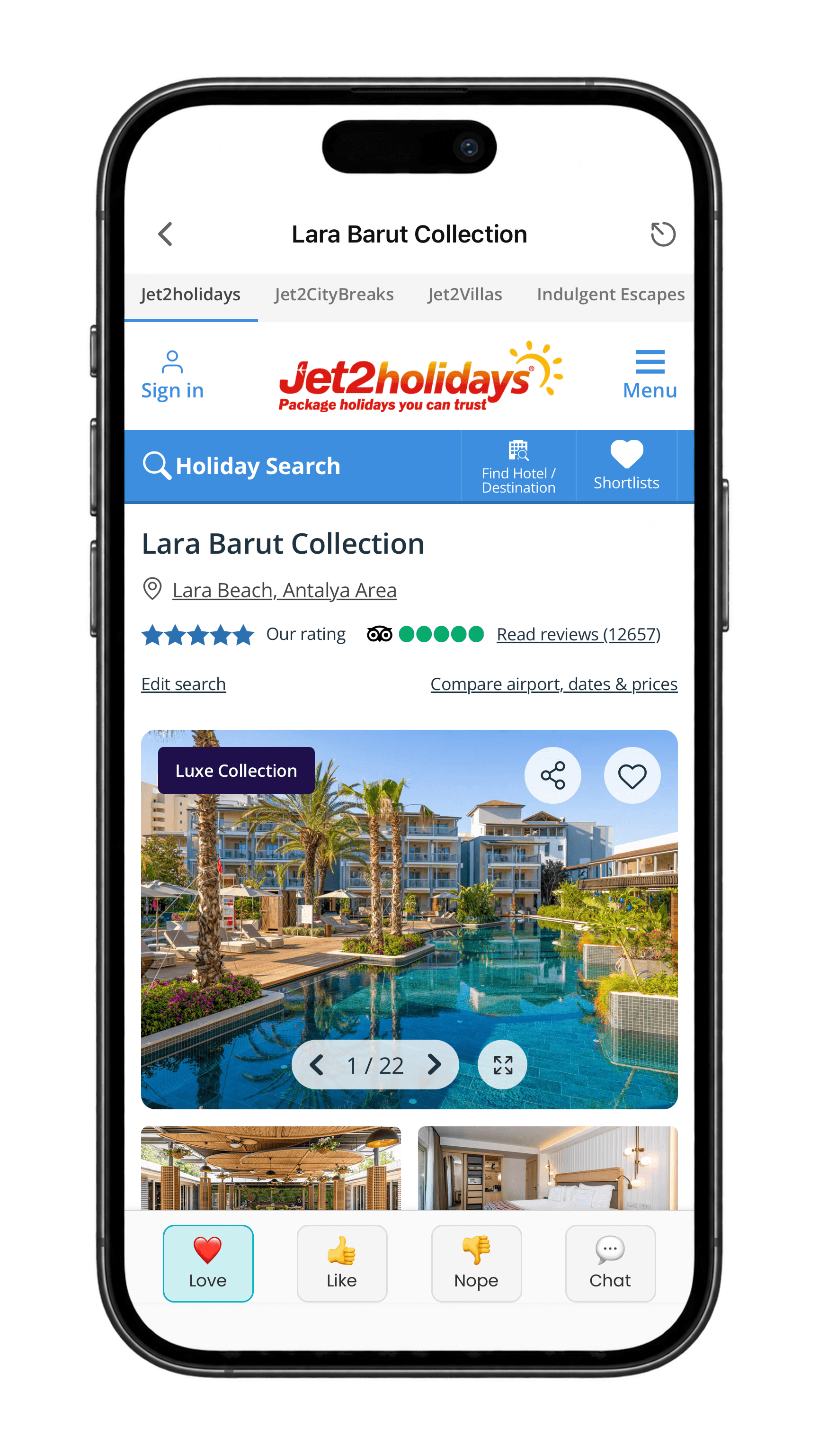 Holiboss app showing holiday ideas to compare